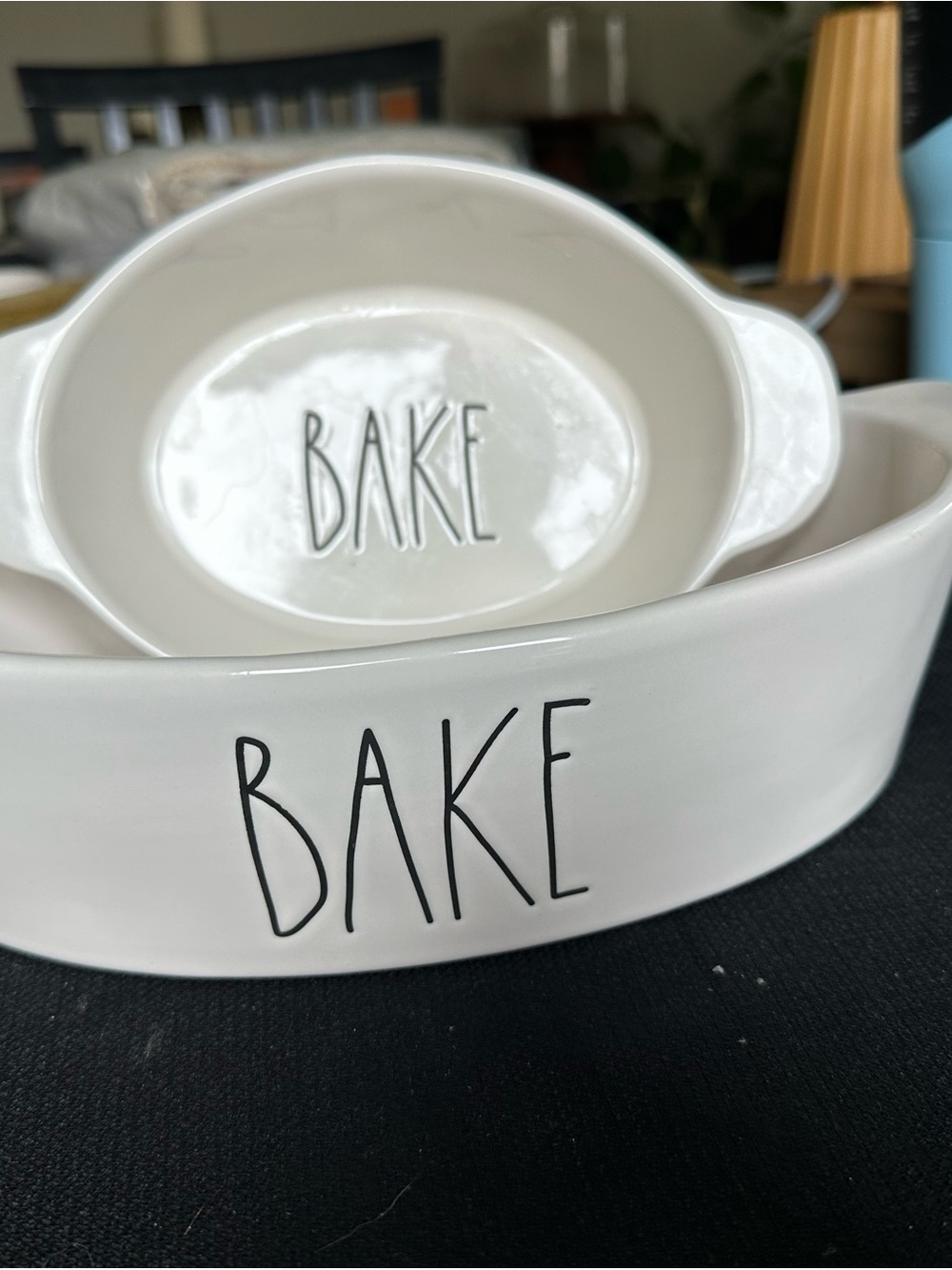 Rae Dunn 2 Piece ‘BAKE’ Oval Ceramic Baking Dish Set